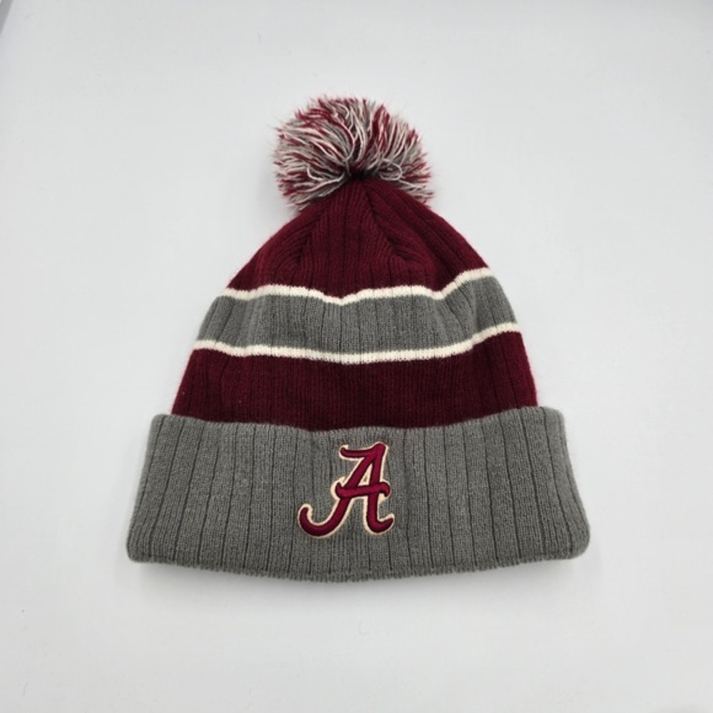Youth Top of the World Alabama Crimson Tide Beanie Knit Hat Pom Gray Maroon